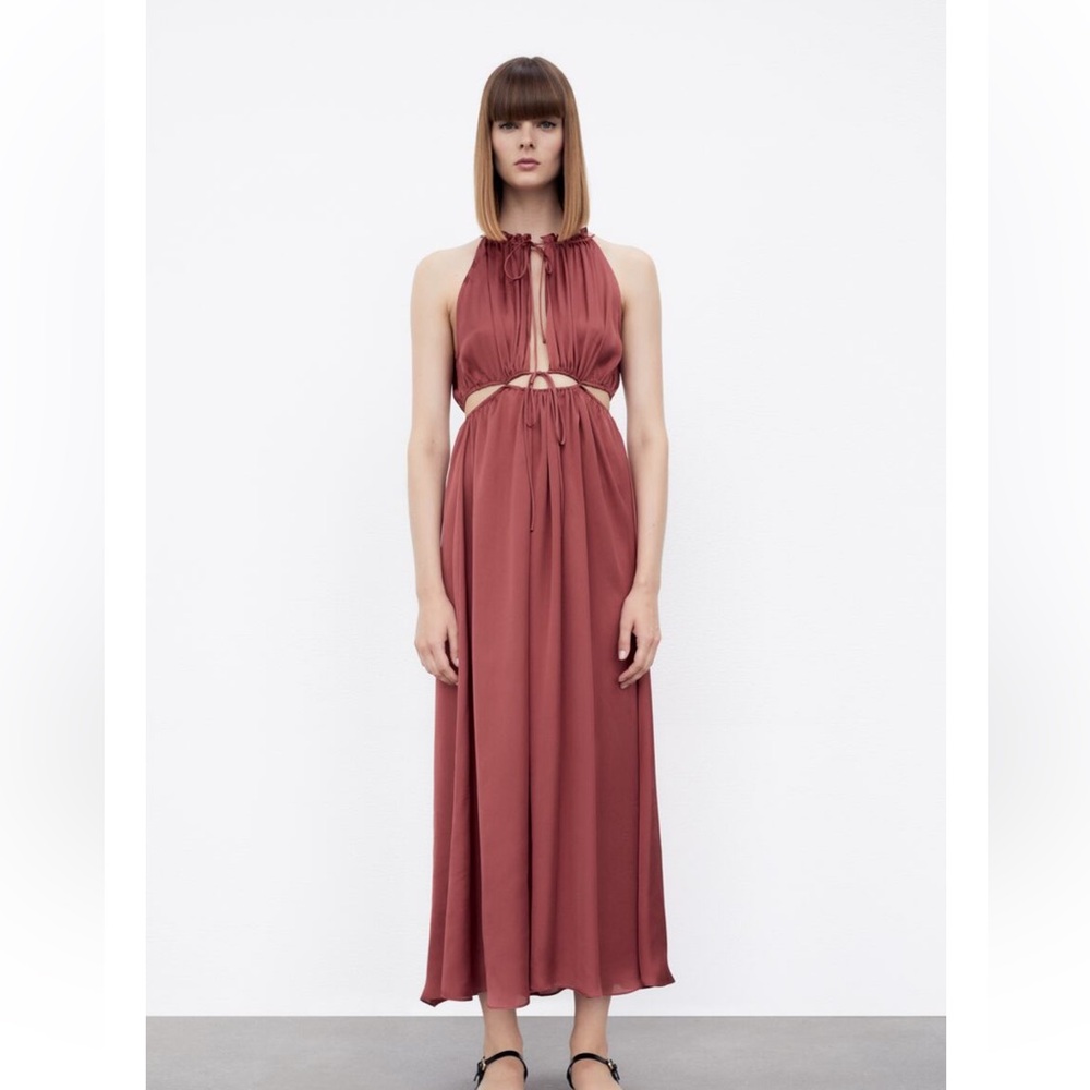 Zara SATIN EFFECT CUT OUT DRESS. Size Small